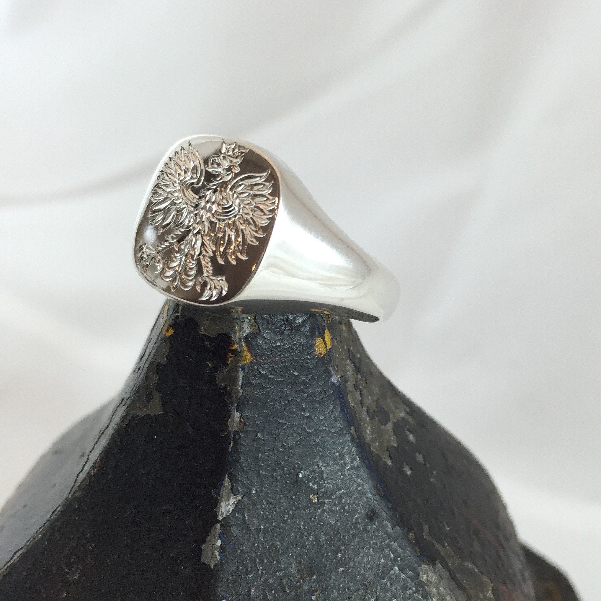 Totem Engraved 14mm x 13mm Cushion Sterling Silver Signet Ring