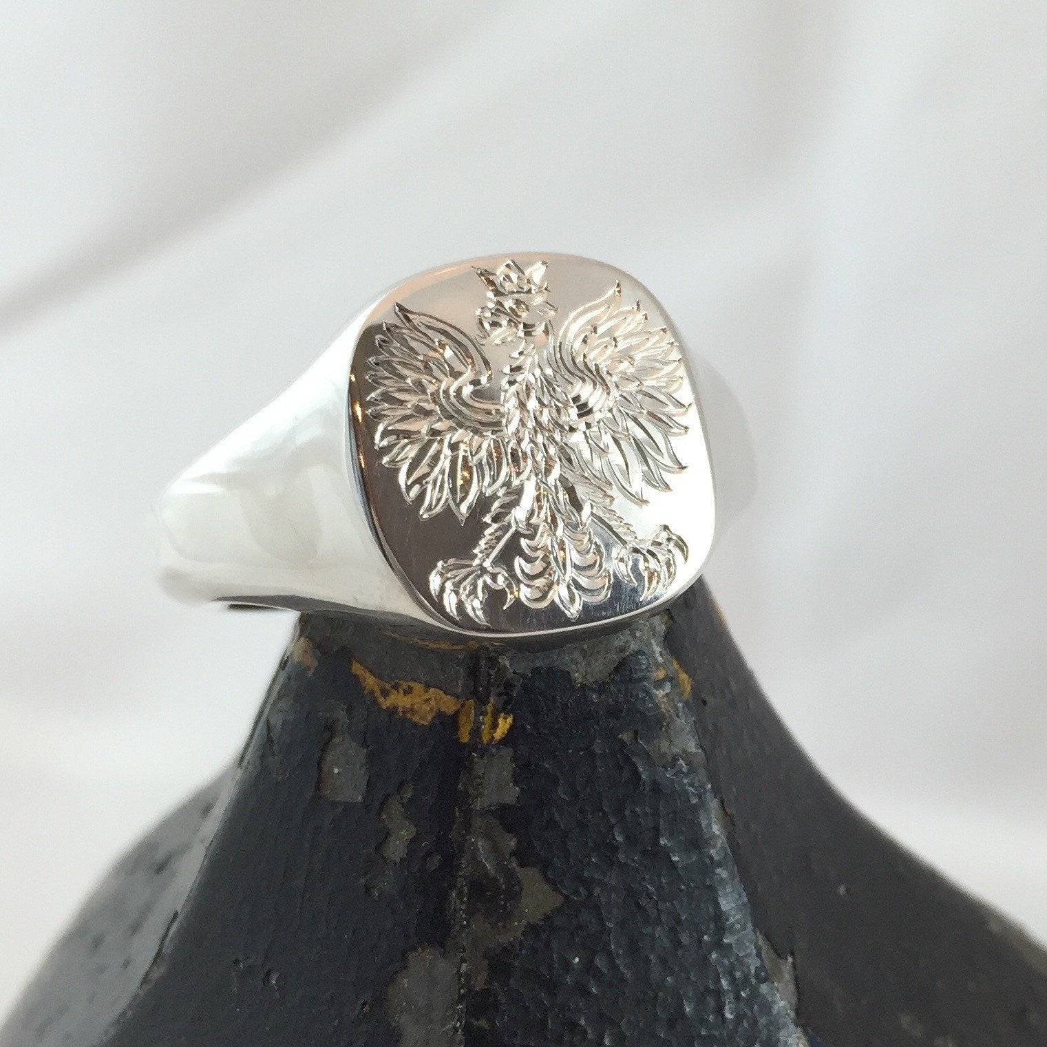 Totem Engraved 14mm x 13mm Cushion Sterling Silver Signet Ring