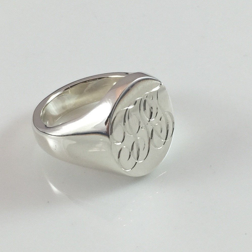 3 Initials Engraved 20mm x 16mm - Sterling Silver Signet Ring