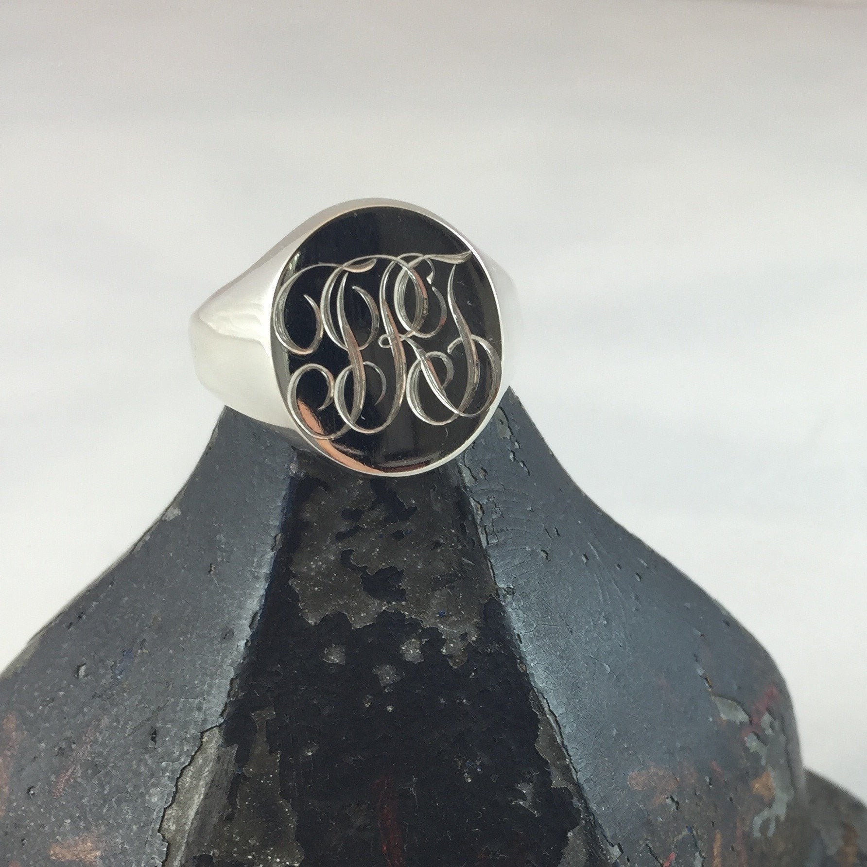 3 Initials Engraved 20mm x 16mm - Sterling Silver Signet Ring