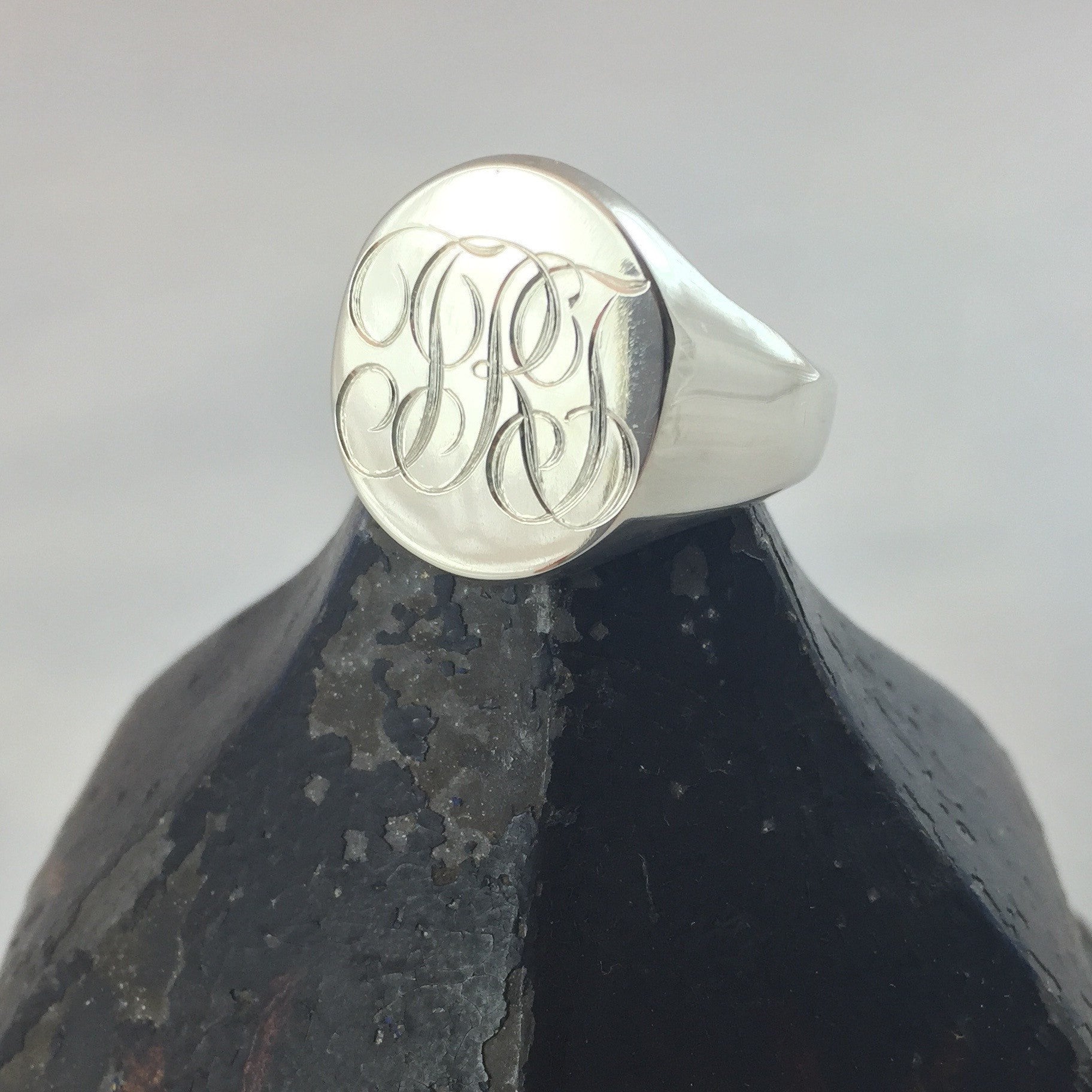 3 Initials Engraved 20mm x 16mm - Sterling Silver Signet Ring