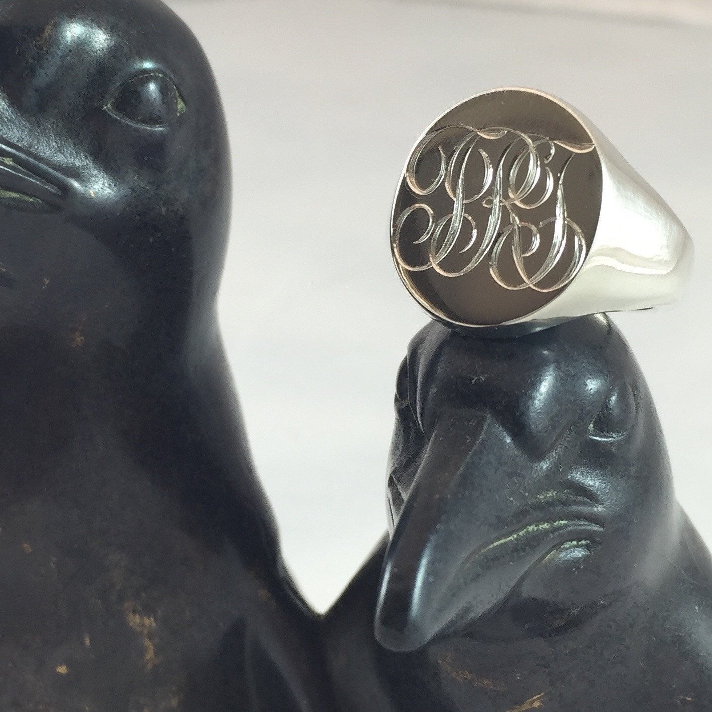 3 Initials Engraved 20mm x 16mm - Sterling Silver Signet Ring