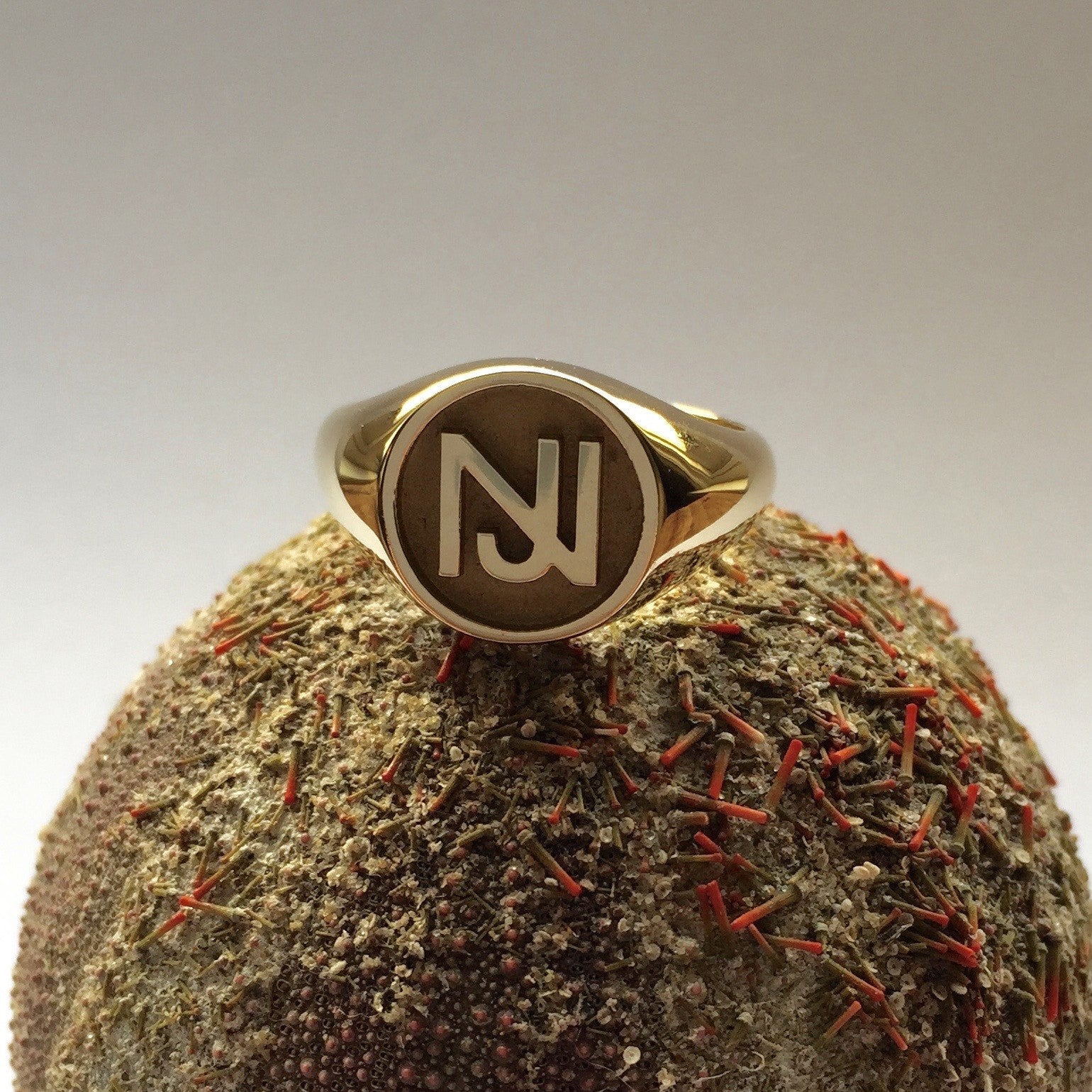 2 Initials Monogram Design 14mm Round - 18 Carat Yellow Gold Signet Ring