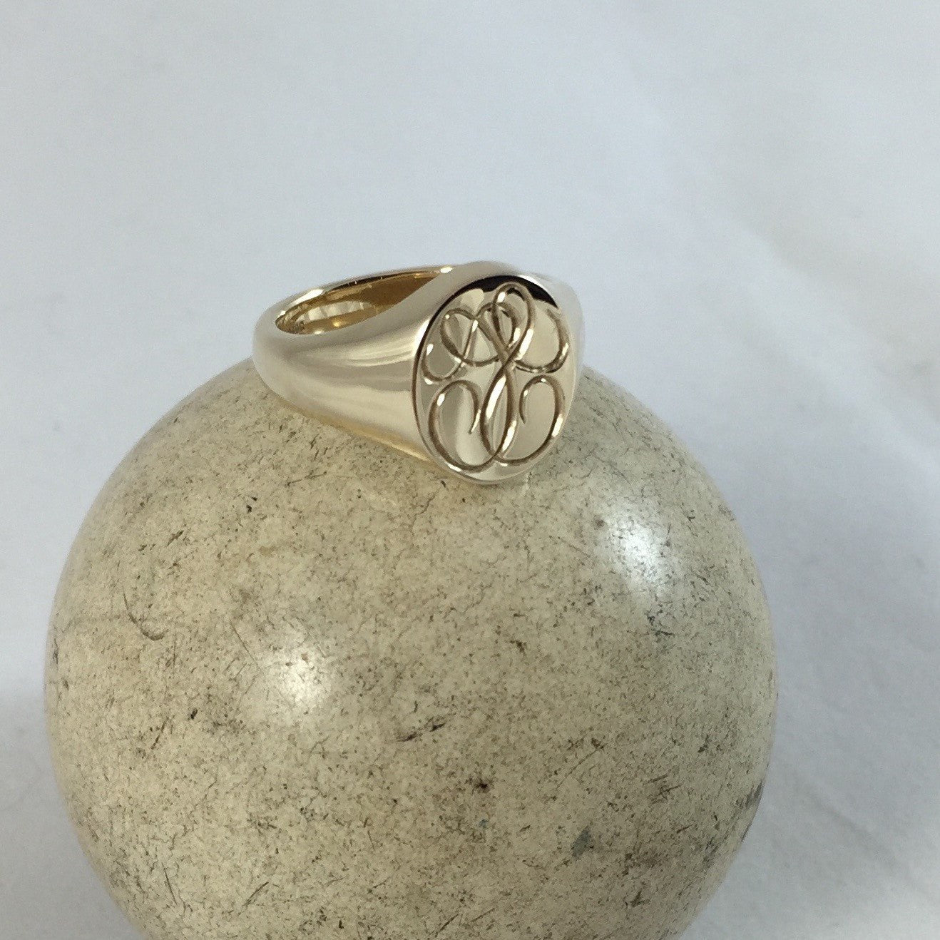2 Initials Seal Engraved 14mm x 12mm - 9 Carat Yellow Gold Signet Ring