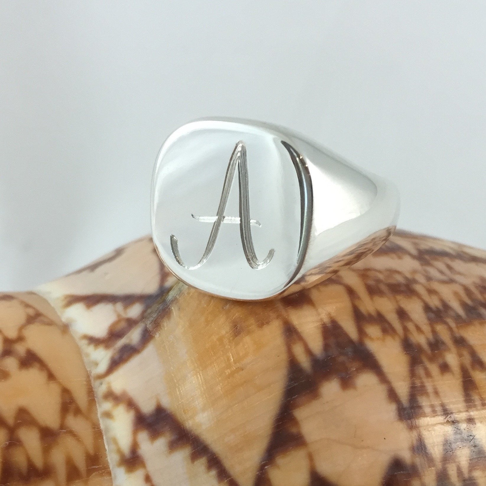 1 Initial Engraved 16mm x 16mm - Sterling Silver Signet Ring