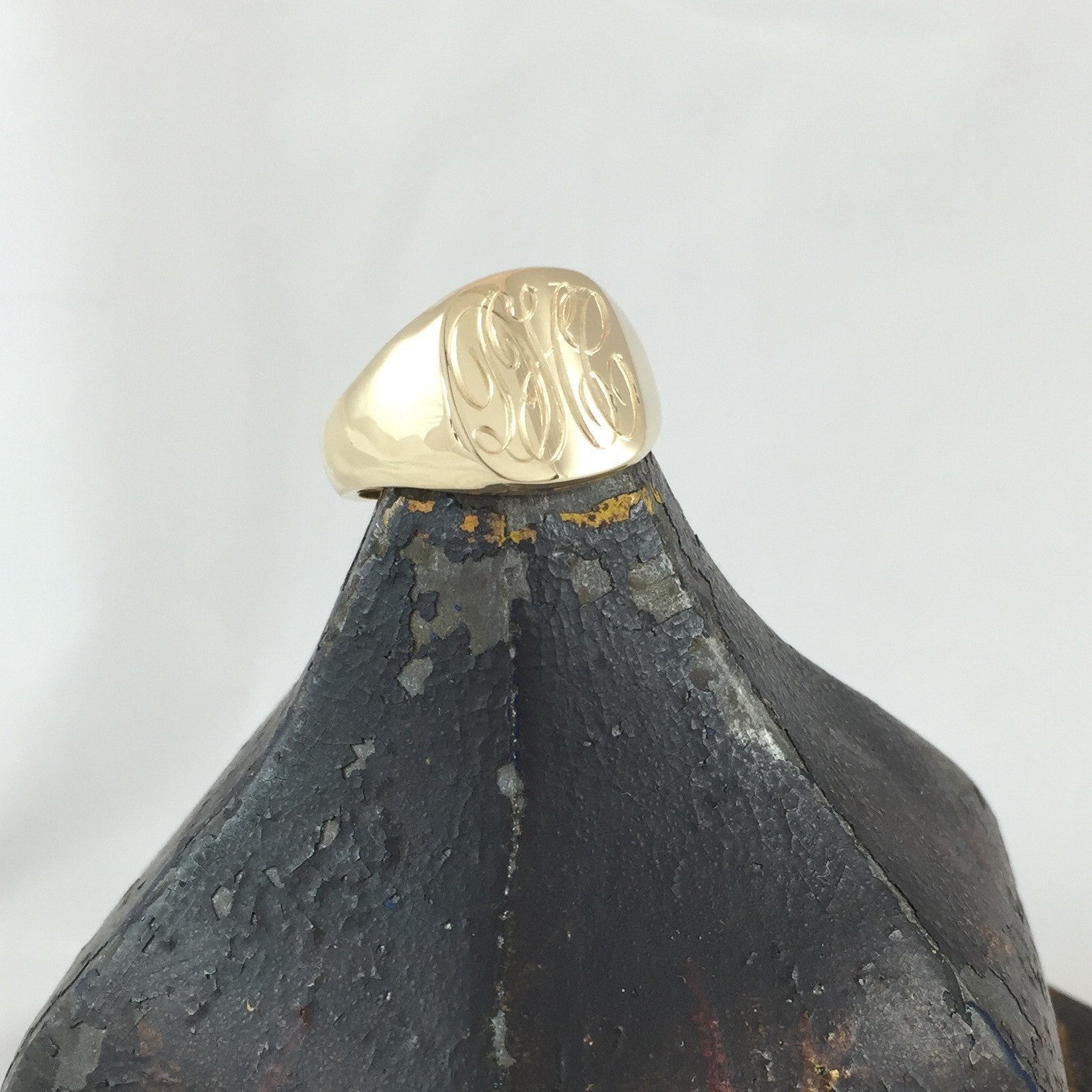 1 - 3 Initials Engraved 12mm x 11mm Cushion - 9 Carat Yellow Gold Signet Ring