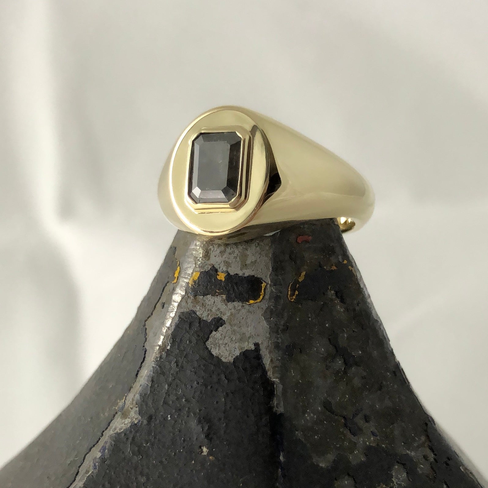 Salt and Pepper Diamond Set 11mm x 9mm Oval - 9 Carat Yellow Gold Signet Ring