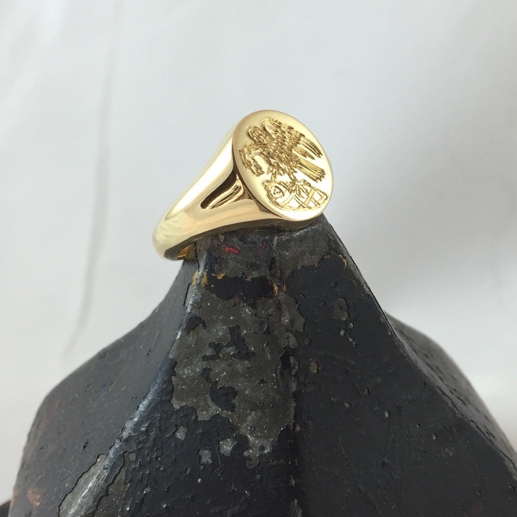 Family Crest Engraved 13mm x 11mm - 18 Carat Yellow Gold Signet Ring