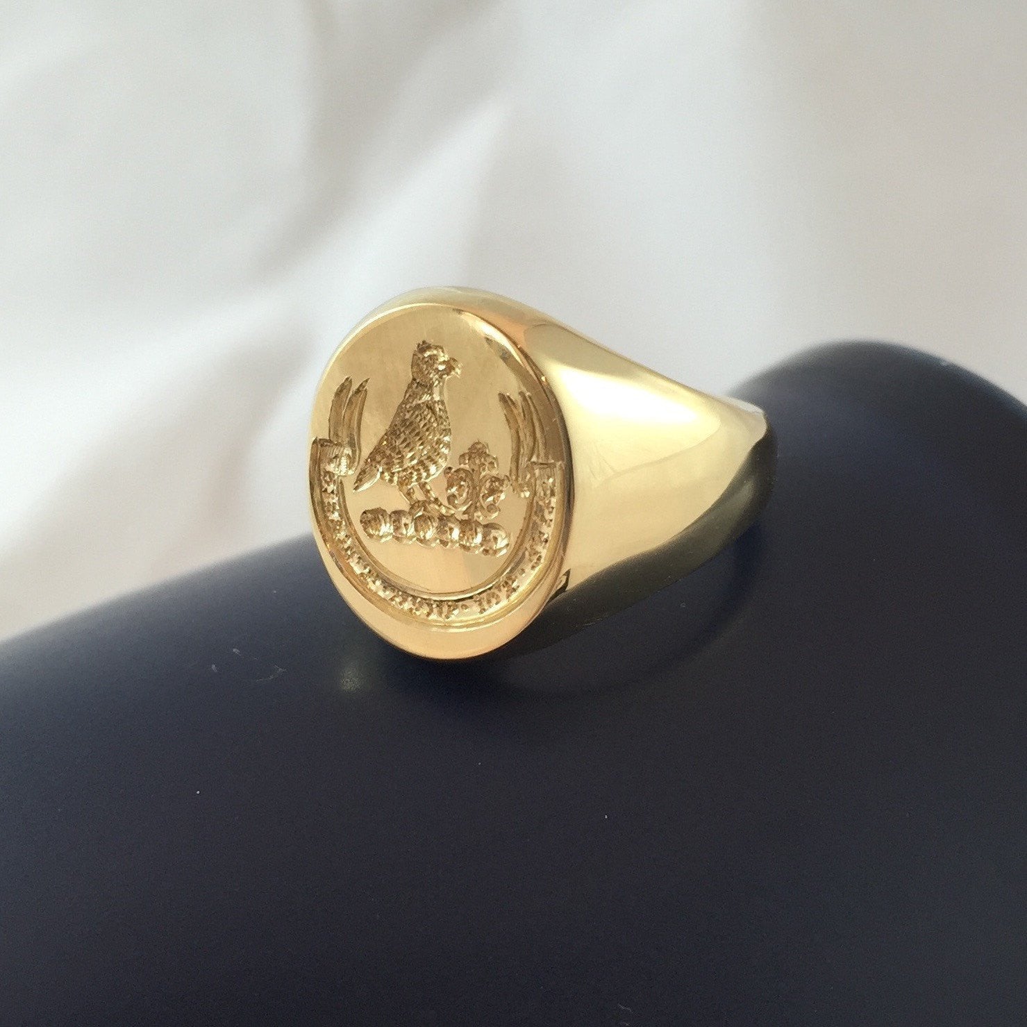 Family Crest Seal Engraved 16mm x 13mm - 18 Carat Yellow Gold Signet Ring