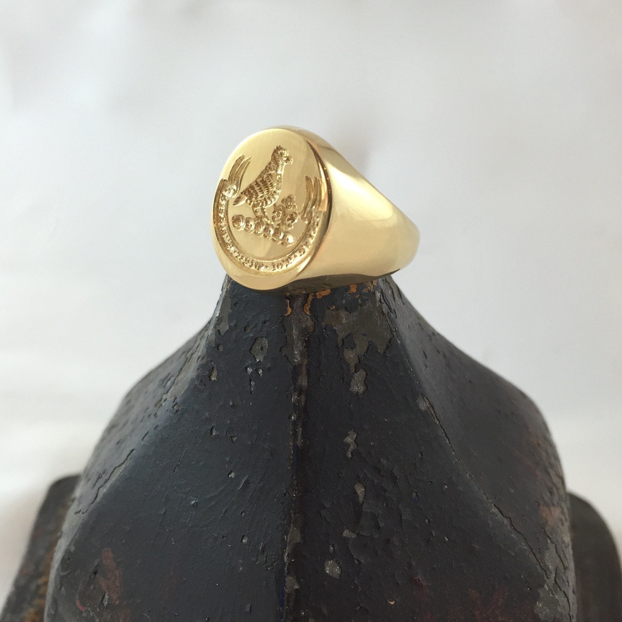 Family Crest Seal Engraved 16mm x 13mm - 18 Carat Yellow Gold Signet Ring