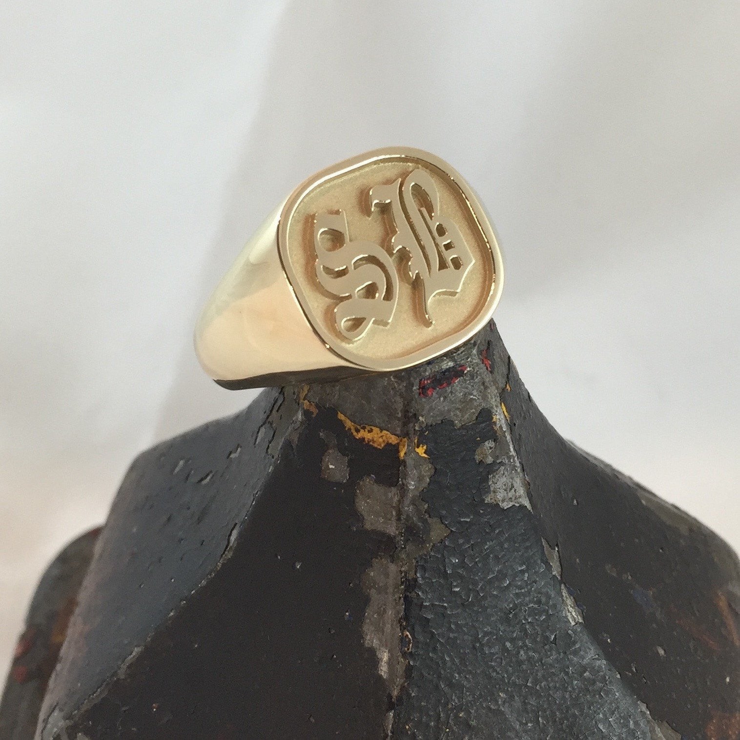 2 Initials CAD Designed 16mm x 16mm - 9 Carat Yellow Gold Signet Ring