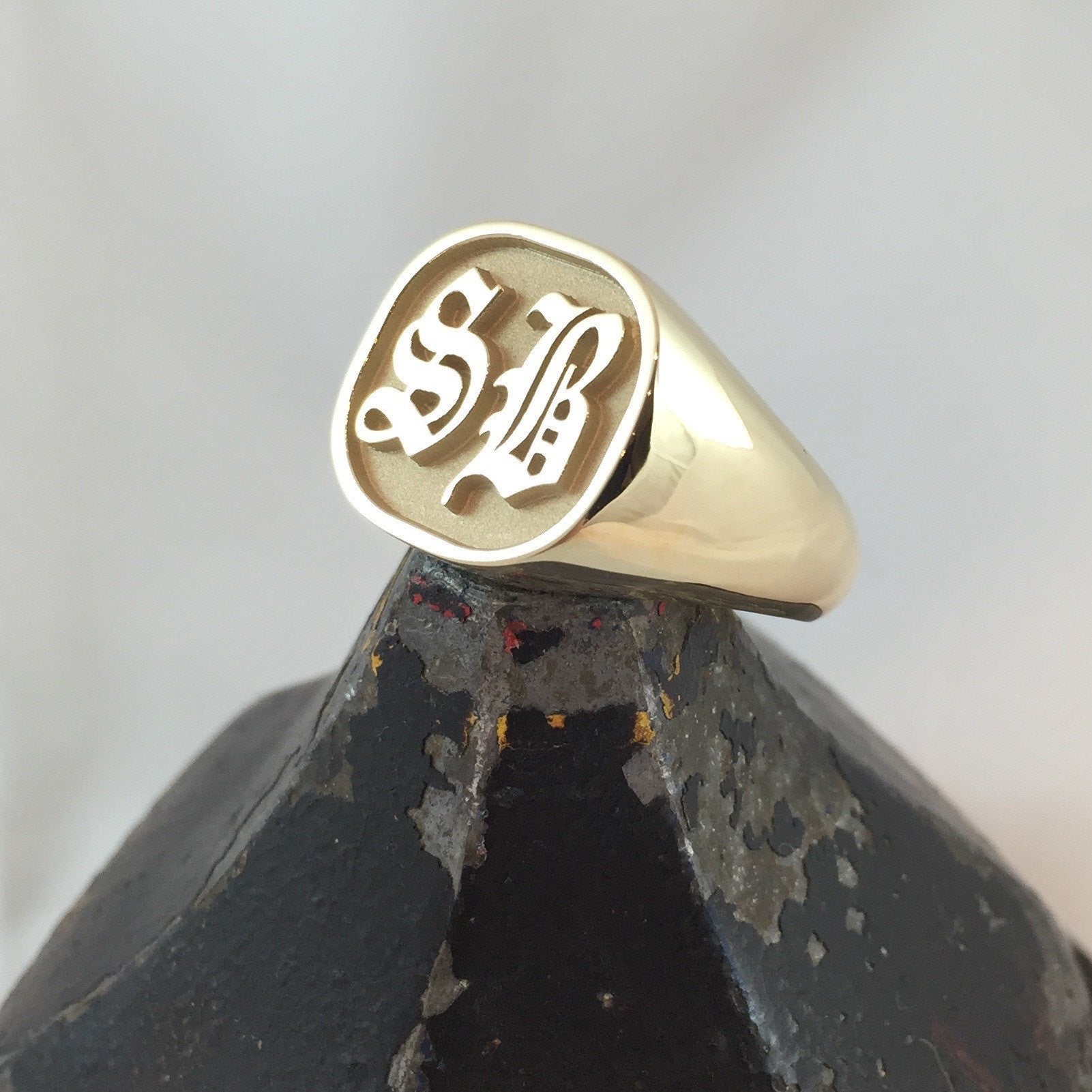 2 Initials CAD Designed 16mm x 16mm - 9 Carat Yellow Gold Signet Ring