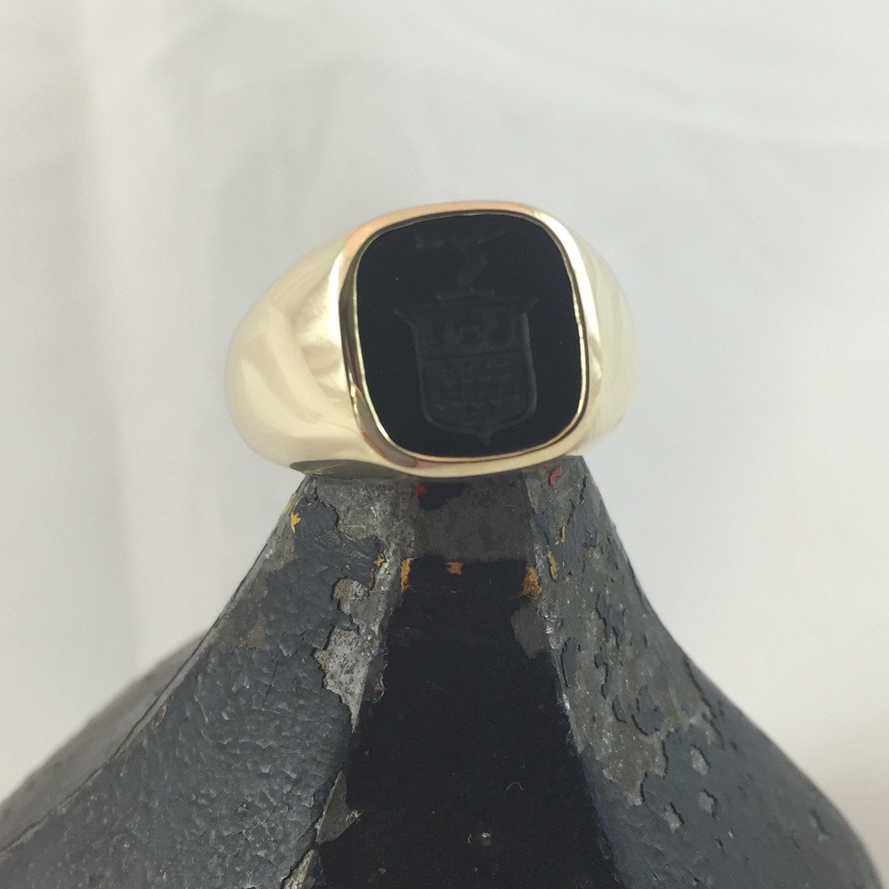 Seal Engraved Onyx Custom Made 12mm x 11mm - 9 Carat Yellow Gold Signet Ring