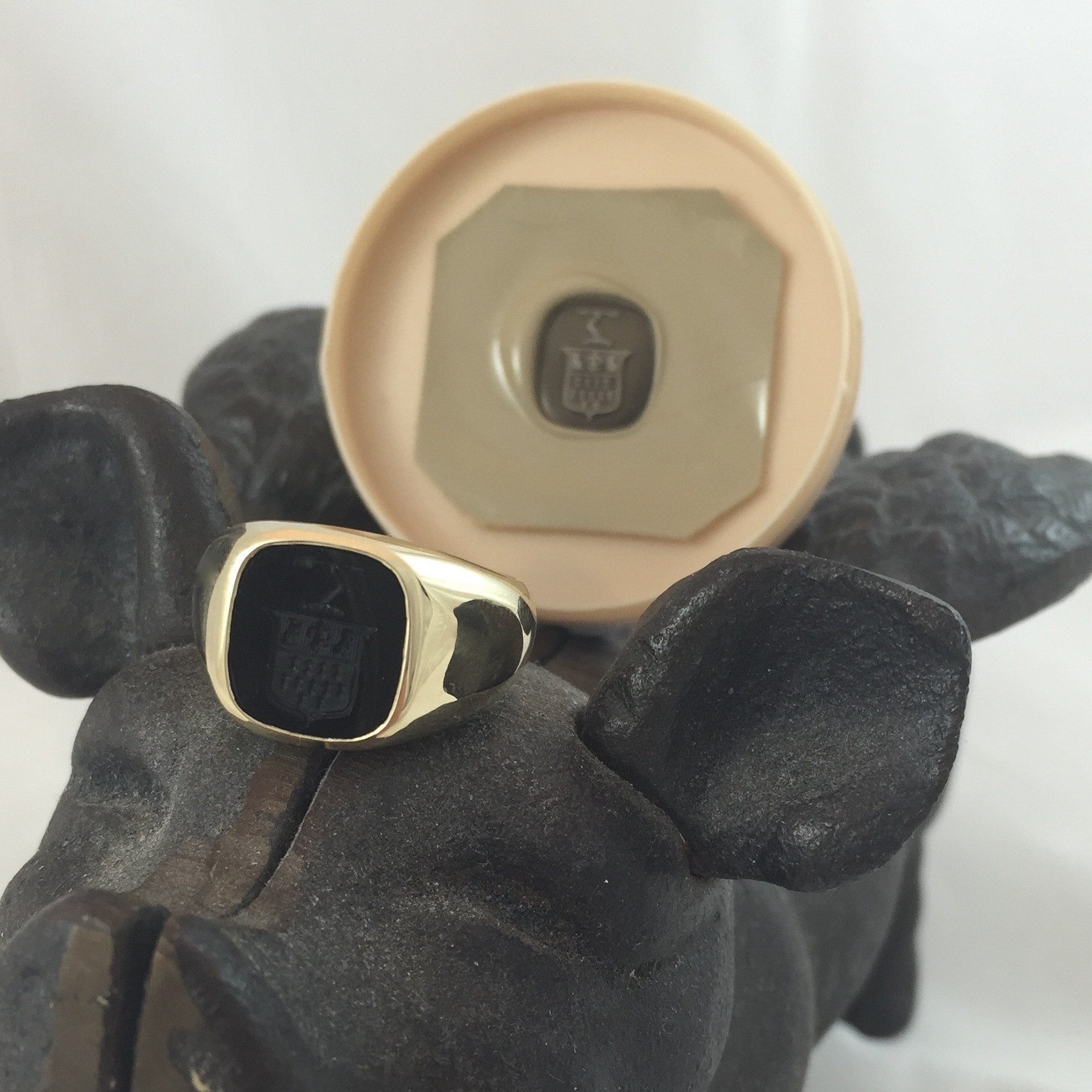 Seal Engraved Onyx Custom Made 12mm x 11mm - 9 Carat Yellow Gold Signet Ring