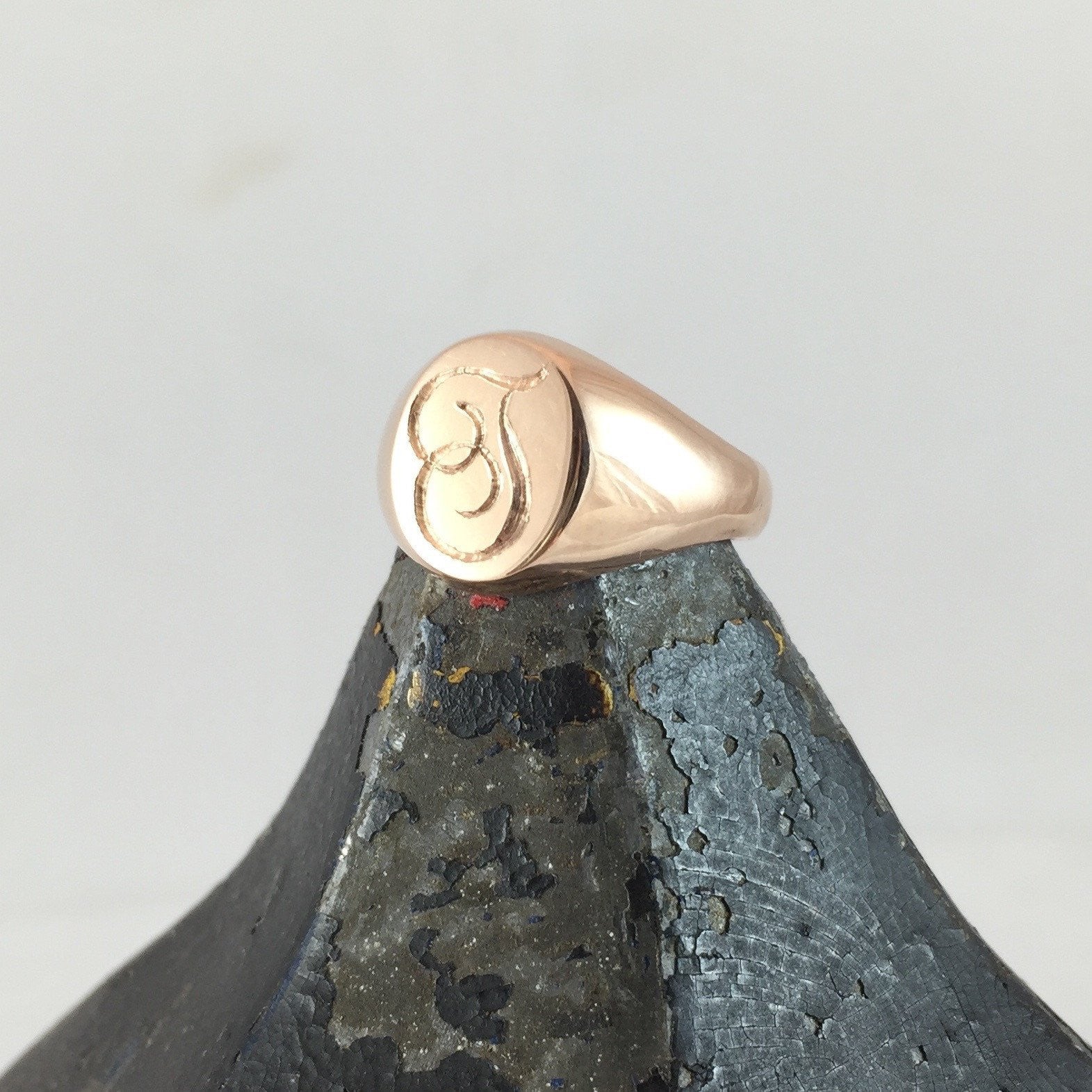 1-2 Initials Engraved 11mm x 9mm - 9 Carat Rose Gold Signet Ring