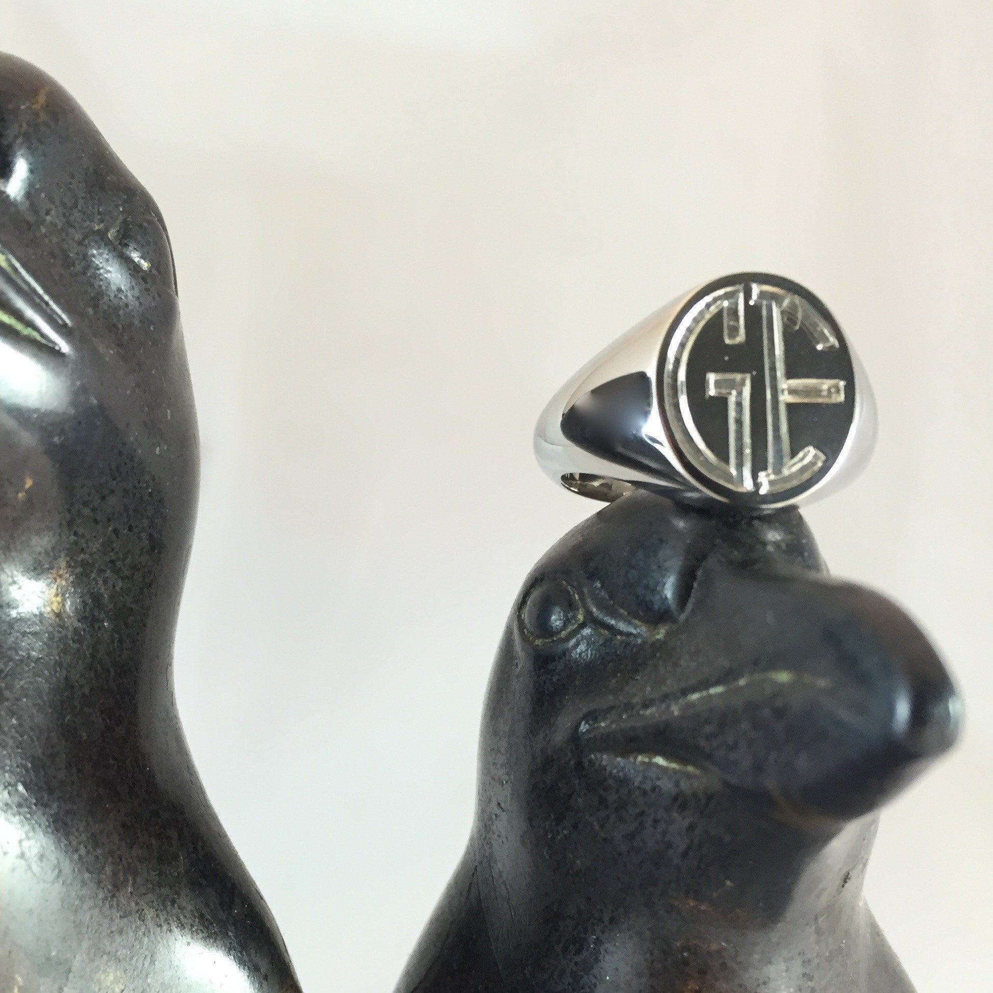 2 Initials Engraved 13mm x 11mm - 9 Carat White Gold Signet Ring