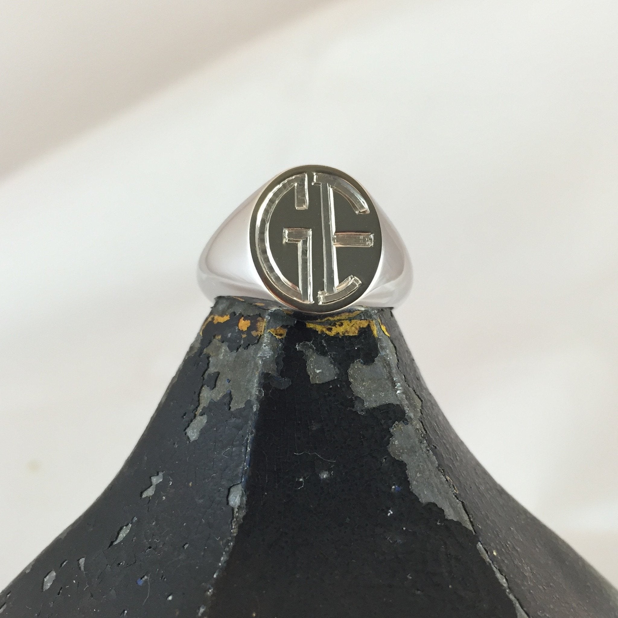 2 Initials Engraved 13mm x 11mm - 9 Carat White Gold Signet Ring