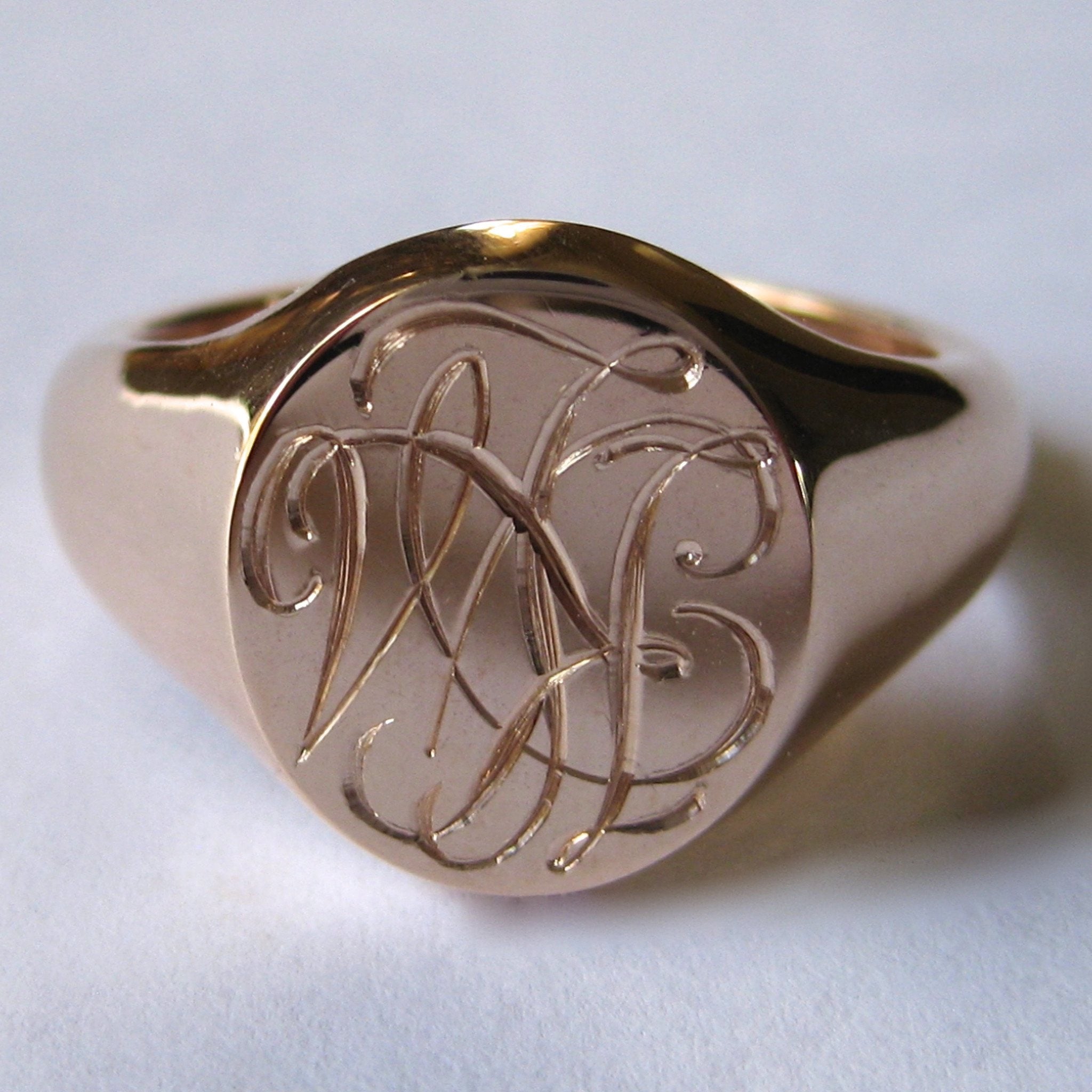 3 Initials Engraved 14mm x 12mm - 9 Carat Rose Gold Signet Ring