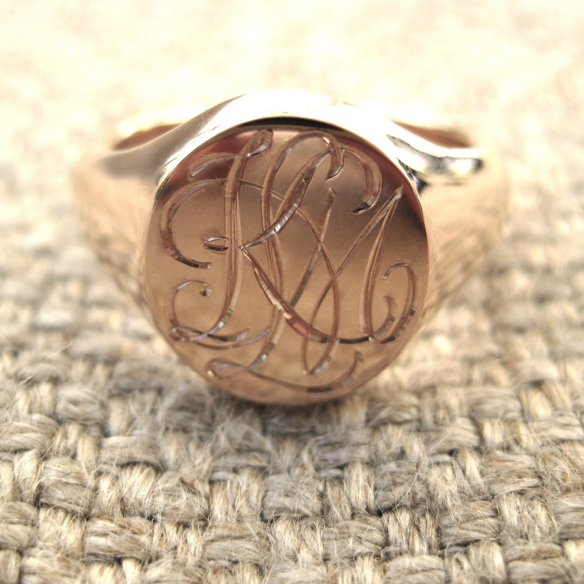 3 Initials Engraved 14mm x 12mm - 9 Carat Rose Gold Signet Ring