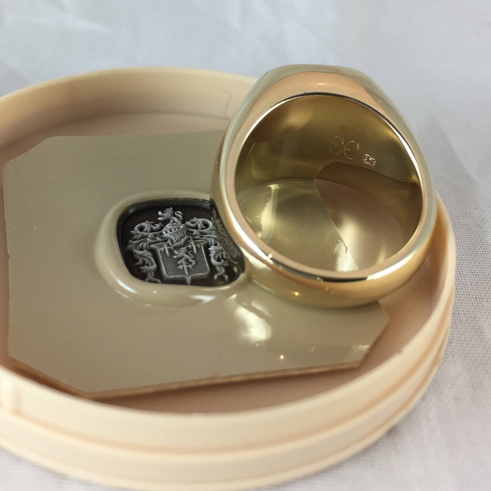 Seal Engraved Bloodstone Custom Made 14mm x 13mm - 9 Carat Yellow Gold Signet Ring