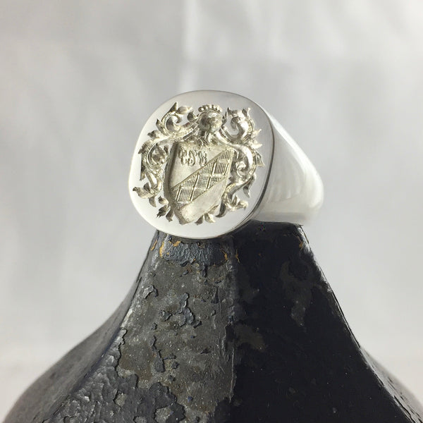 Family Coat of Arms Engraved 16mm x 16mm  -  9 Carat White Gold Signet Ring