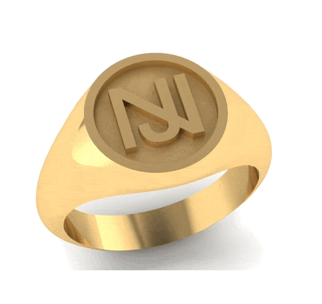 2 Initials Monogram Design 14mm Round - 18 Carat Yellow Gold Signet Ring