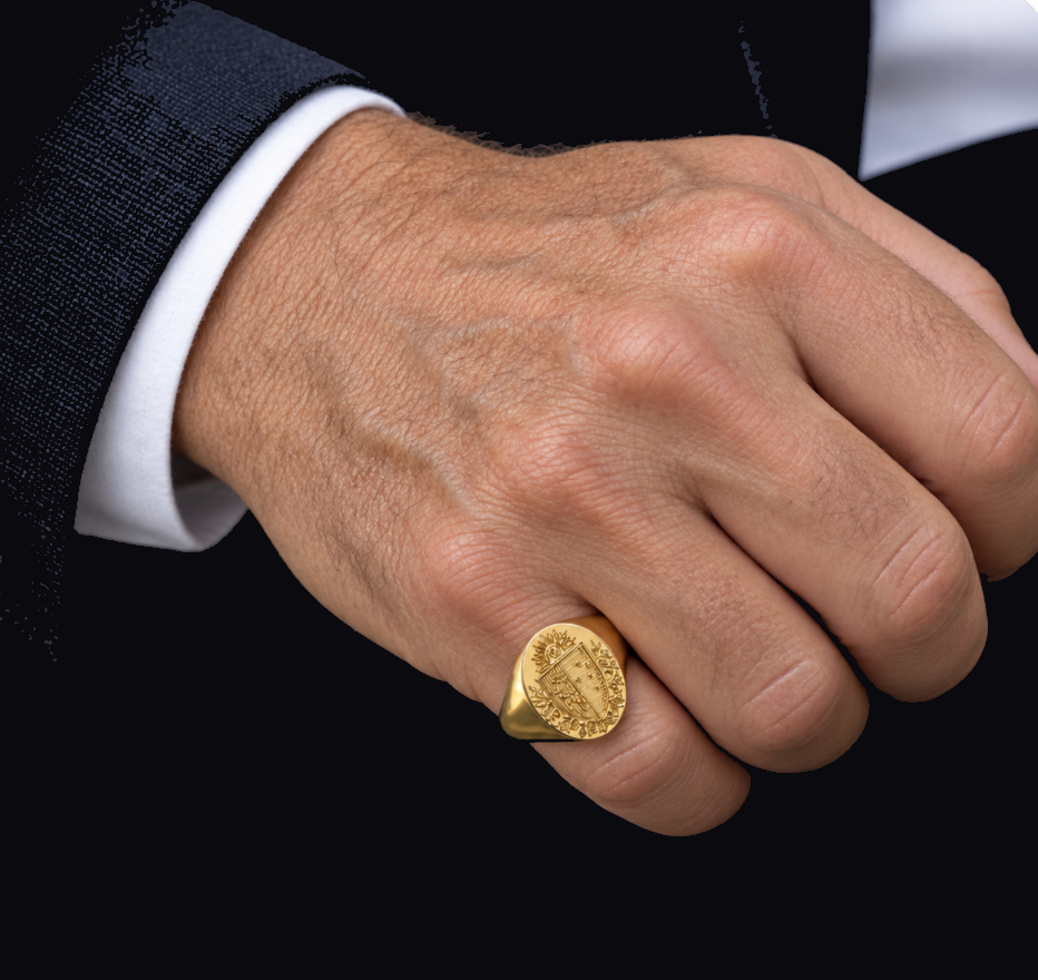 Family Coat of Arms Seal Engraved  16mm x 13mm -  18 Carat Yellow Gold Signet Ring