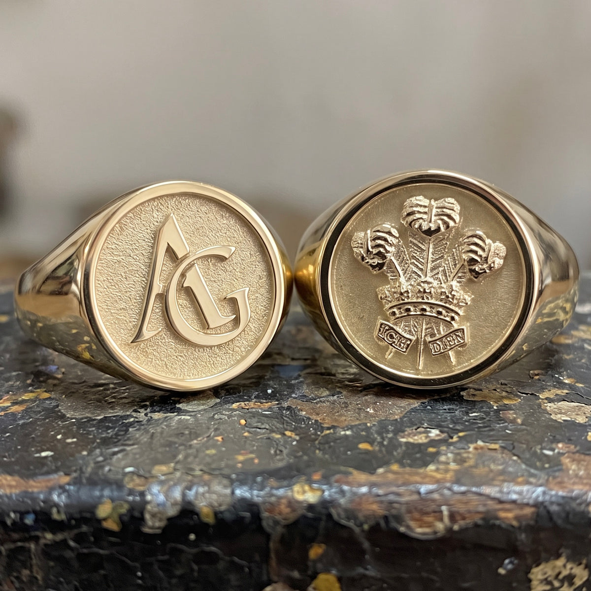 "Your Design" CAD Style Prince of Wales Feather Signet Ring