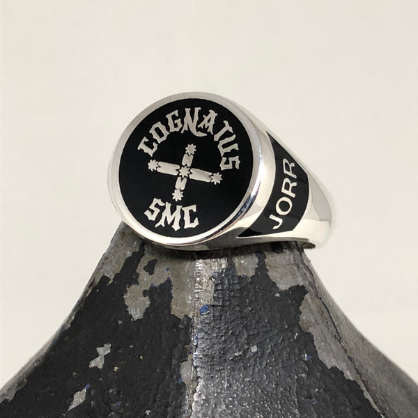 CAD Design Sterling Silver Signet Ring with Enamel