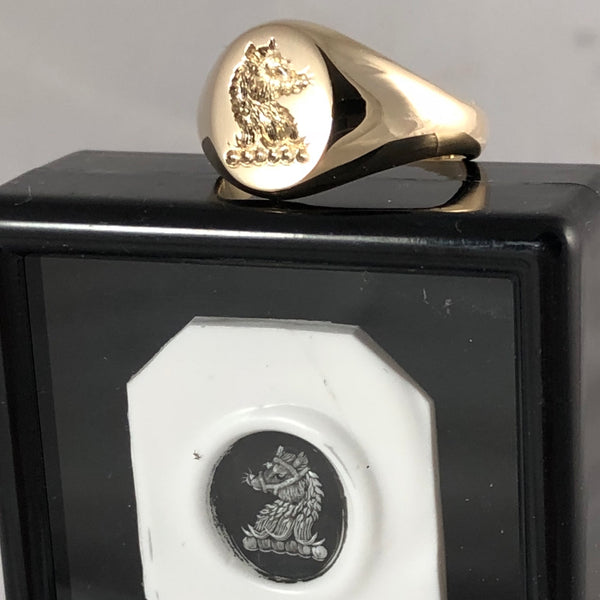 Family Crest Seal Engraved 11mm x 9mm  - 9 Carat Yellow Gold Signet Ring
