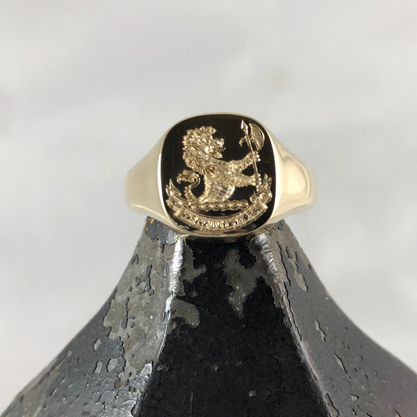 Family Crest Seal Engraved 14mm x 13mm  -  9 Carat Yellow Gold Signet Ring