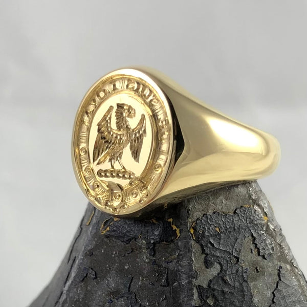 Family Crest Seal Engraved 16mm x 13mm  -  18 Carat Yellow Gold Signet Ring
