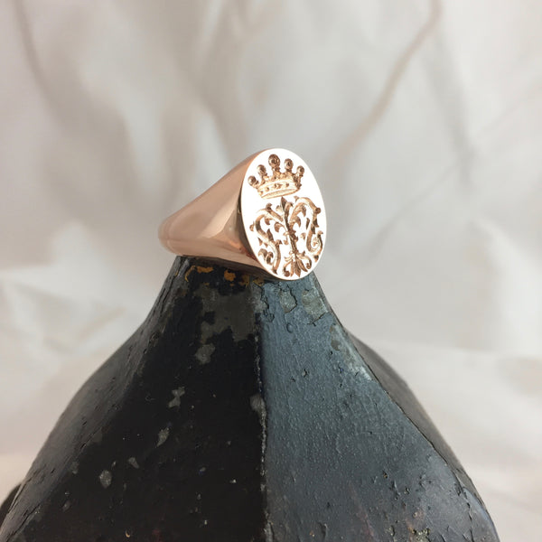 Family Crest Seal Engraved 16mm x 13mm  -  9 Carat Rose Gold Signet Ring