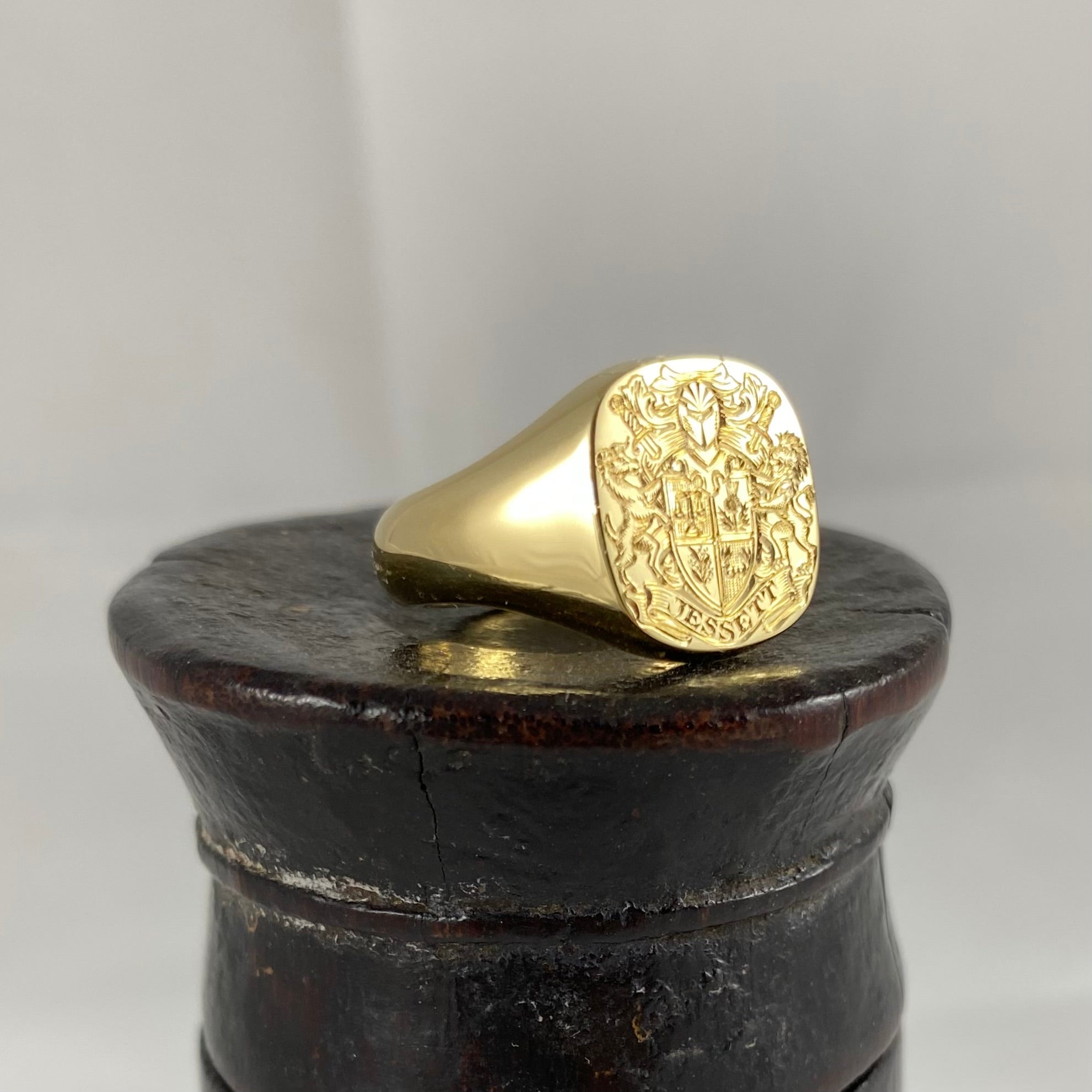 Family Coat of Arms Engraved 14mm x 13mm  -  18 Carat Yellow Gold Signet Ring