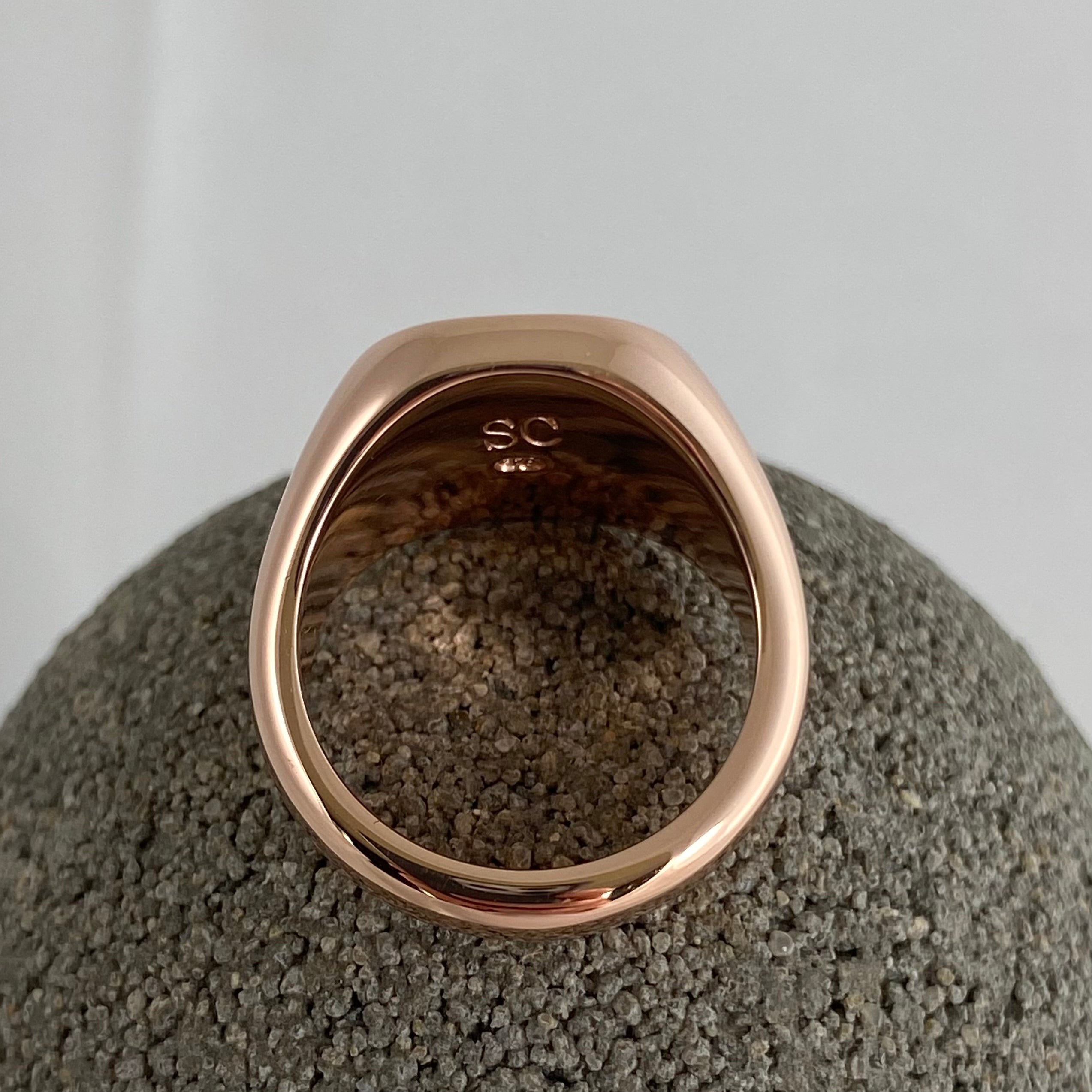 3 Initials Surface Engraved  14mm x 13mm Cushion  -   9 Carat Rose Gold Signet Ring