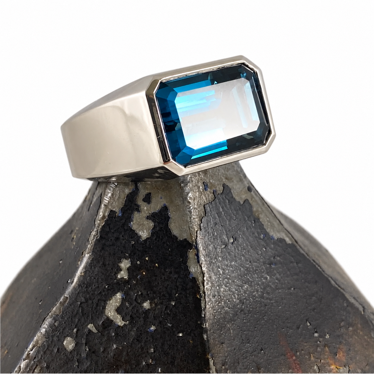 White Gold and Topaz Custom Made 16mm x 13mm  -  9 Carat White Gold Palladium Signet Ring