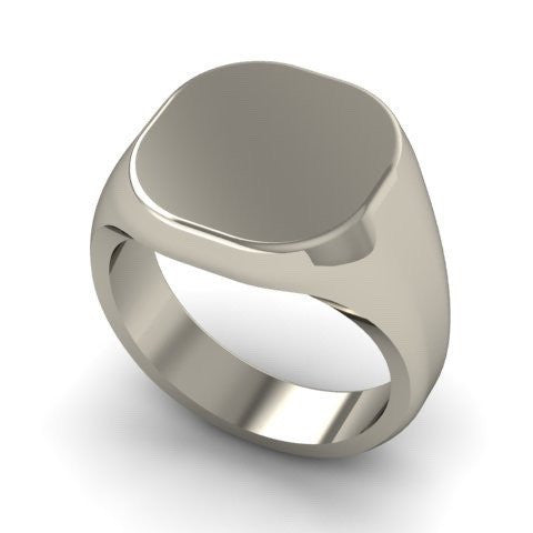 1-3 Initials Engraved  14mm x 13mm Cushion  -  Sterling Silver Signet Ring