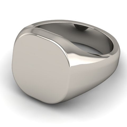 Initials CAD Styled 16mm x 16mm Cushion  - 9 Carat White Gold Signet Ring