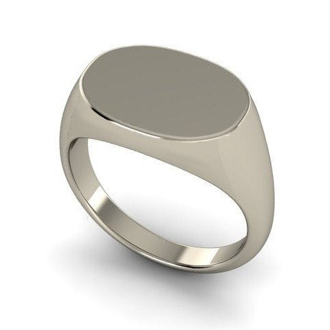 Oblong 15mm x 11mm  -  9 Carat White Gold Signet Ring