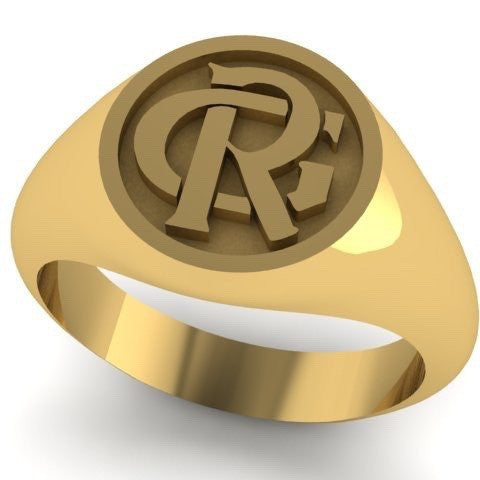 2 Initials Monogram Design 14mm Round  -  9 Carat Yellow Gold Signet Ring