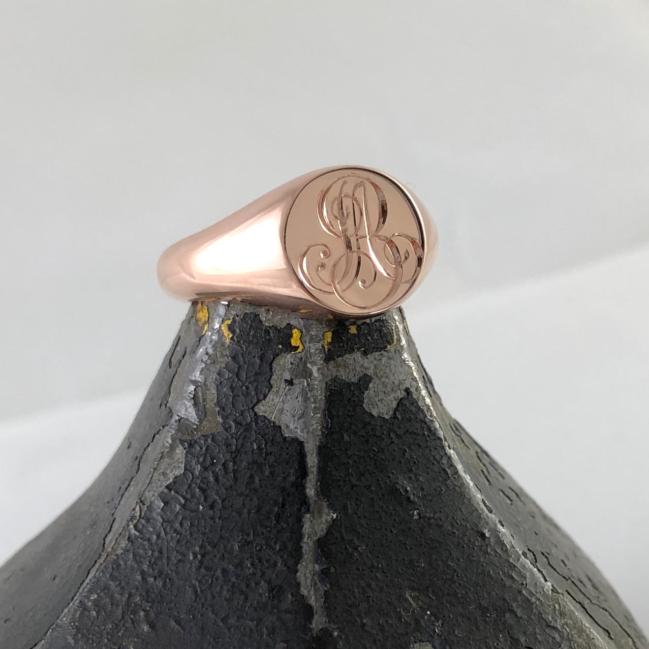 2 Initials Engraved 11mm  Round -  9 Carat Rose Gold Signet Ring