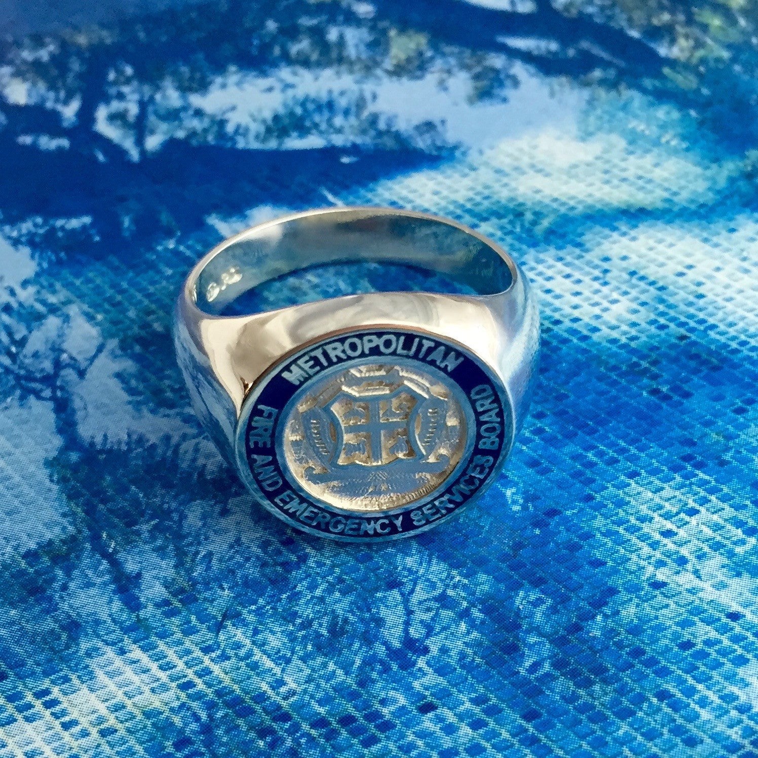 MFS Custom Made  15mm Round  -  9 Carat White Gold/Resin Signet Ring