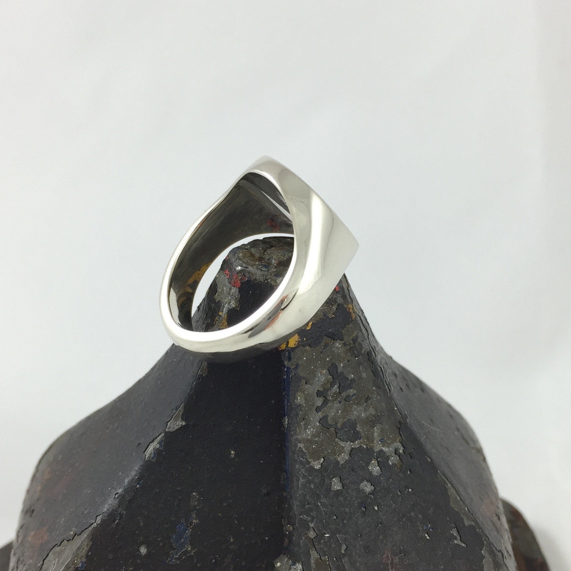 1-3 Initials Engraved  14mm x 13mm Cushion  -  Sterling Silver Signet Ring