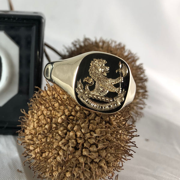 Yellow Gold Crest Signet Ring - Dominic Walmsley