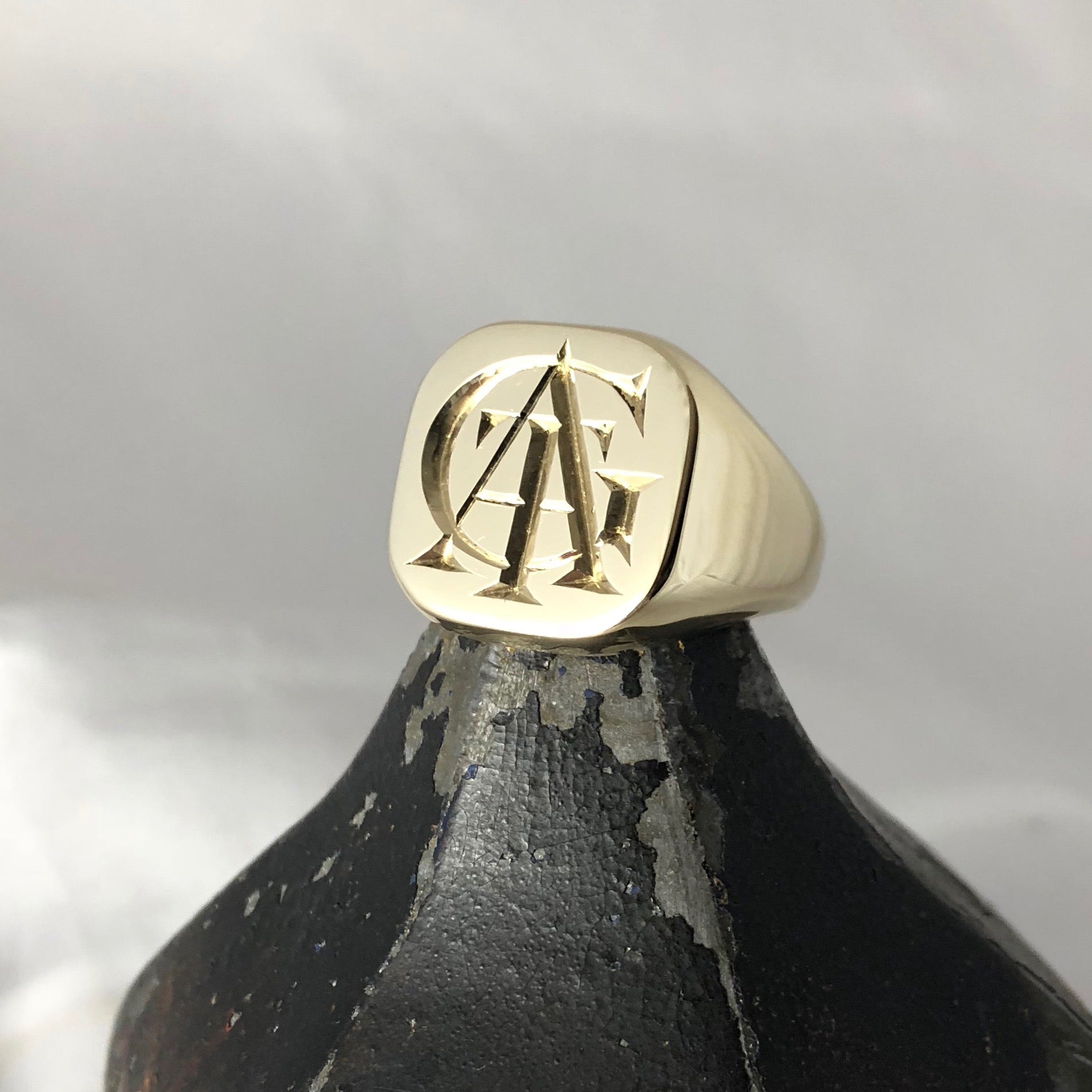Your Design Signet Ring  16mm x 14mm Cushion  -  9 Carat Rose Gold Signet Ring