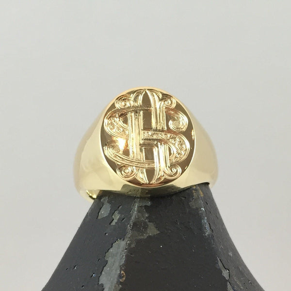 1-3 Initials Engraved  16mm x 13mm  -   9 Carat Yellow Gold Signet Ring