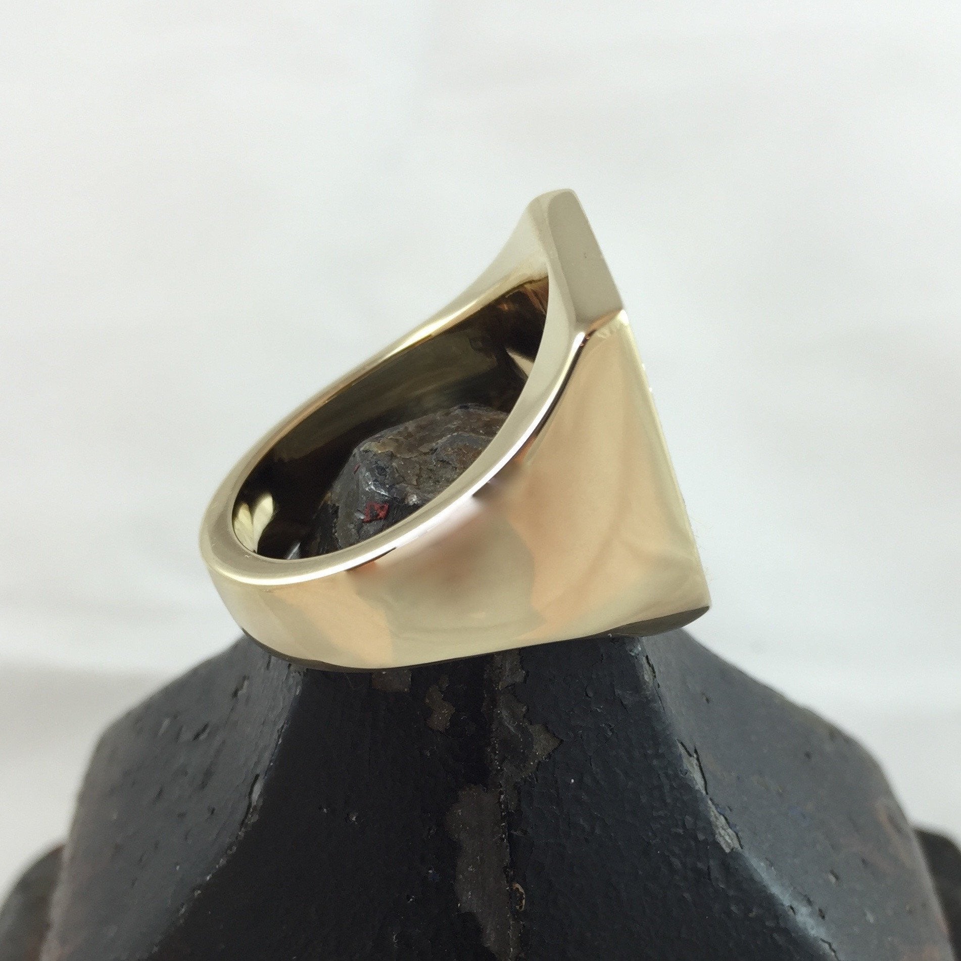 Large Shield Shape Deep Engraved 19mm x 23mm  -  9 Carat Yellow Gold Signet Ring
