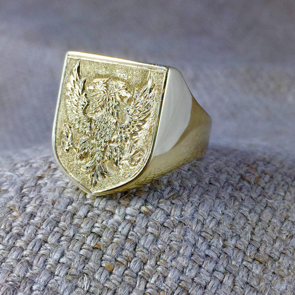 Large Shield Shape Deep Engraved 19mm x 23mm  -  9 Carat Yellow Gold Signet Ring