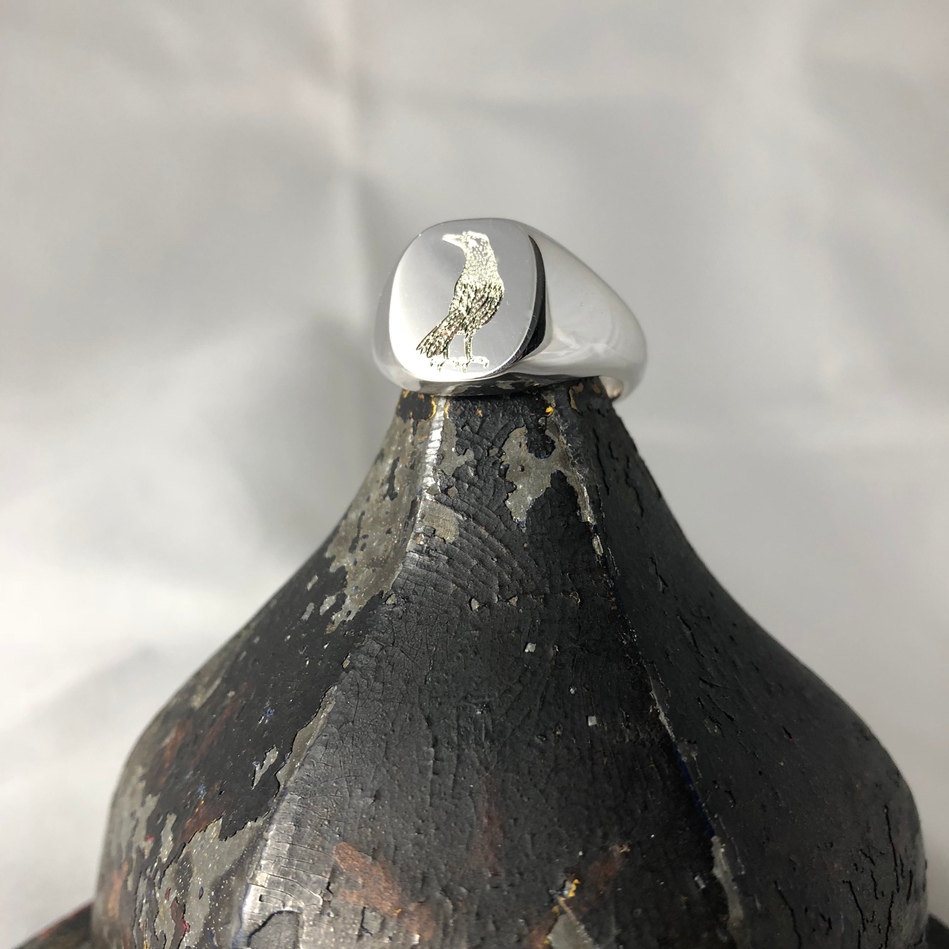 "Your Design" Surface Engraved  12mm x 11mm Cushion - 9 Carat White Gold Signet Ring