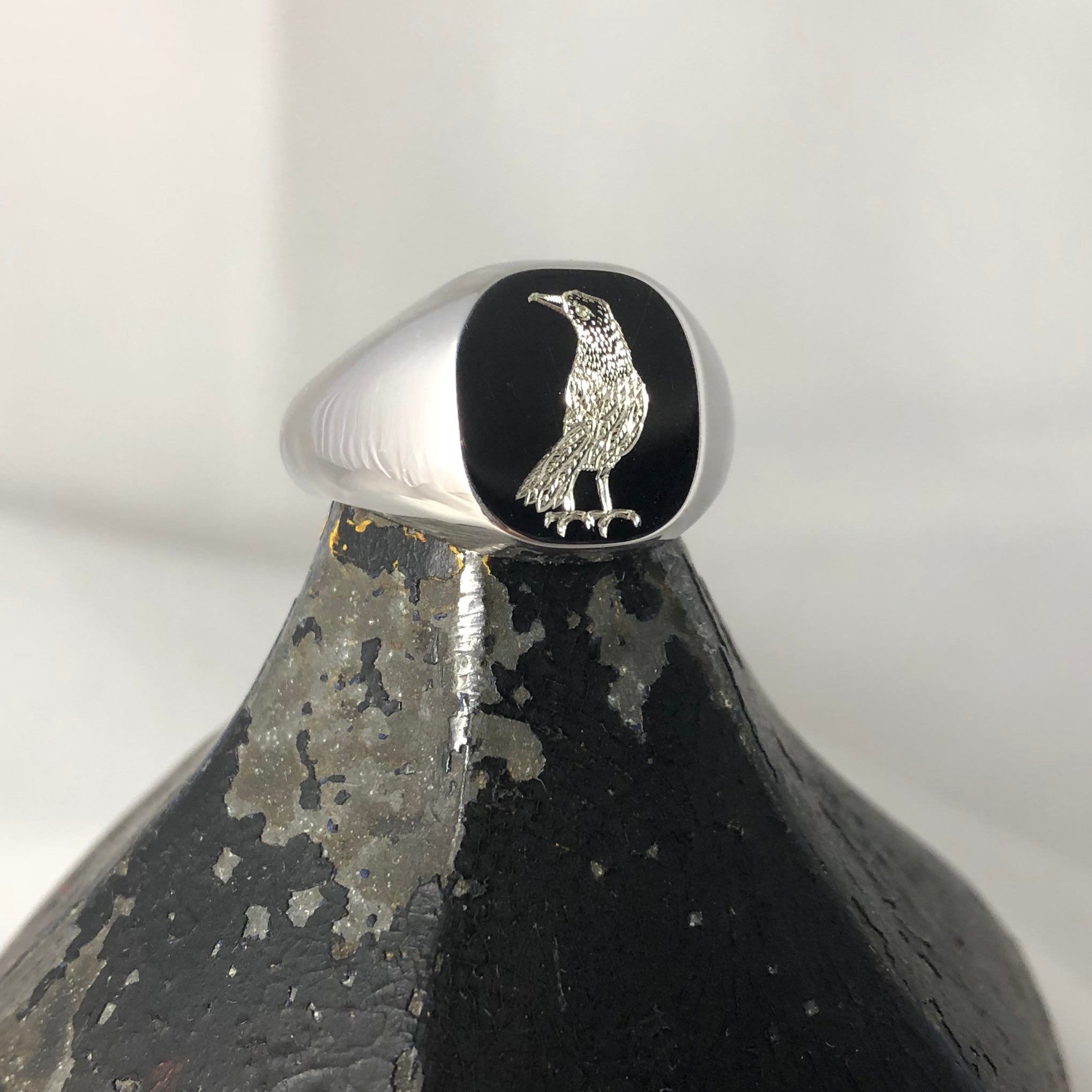 "Your Design" Surface Engraved  12mm x 11mm Cushion - 9 Carat White Gold Signet Ring